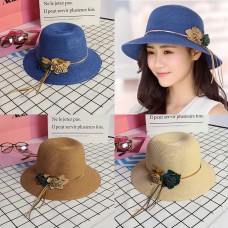 Mujer Sun Hats Flower Wide Brim Straw Cap Foldable UV Protection Beach Vacation  eb-13068179